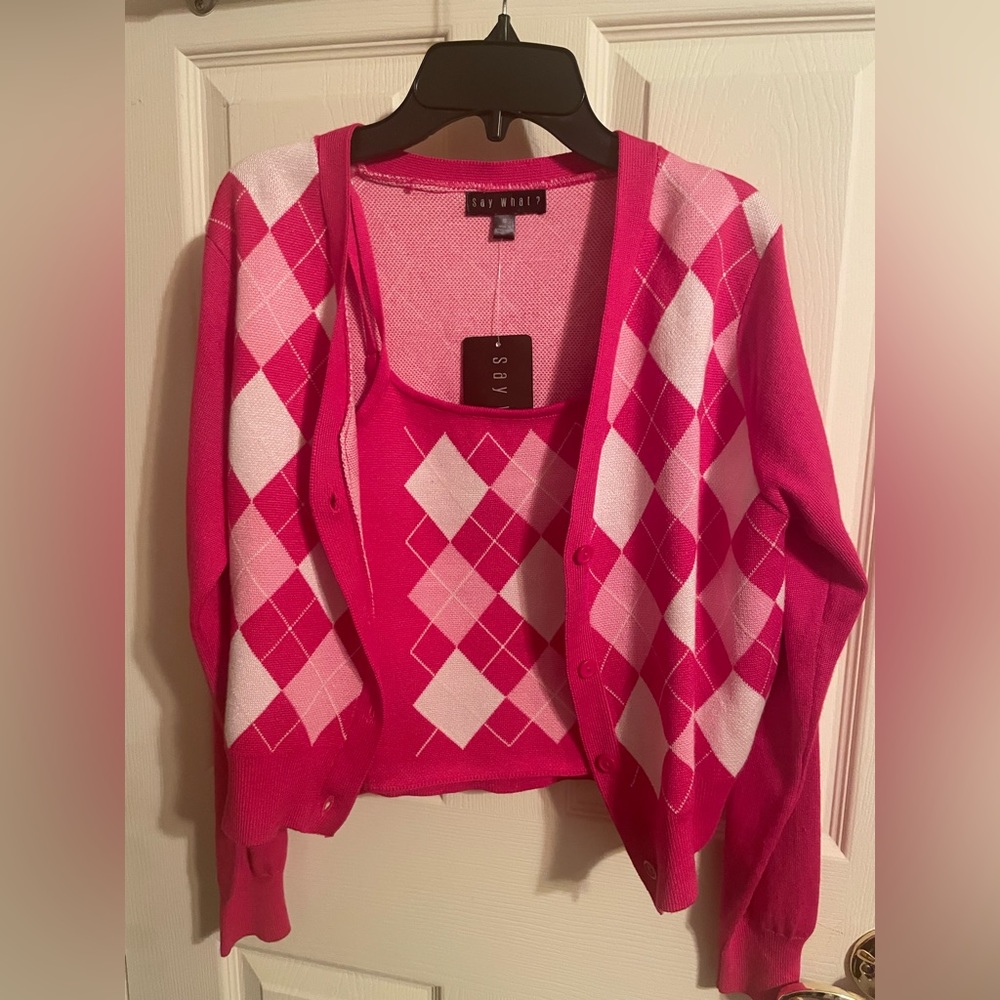Juniors cardigan and camisole, pink, size M, NWT